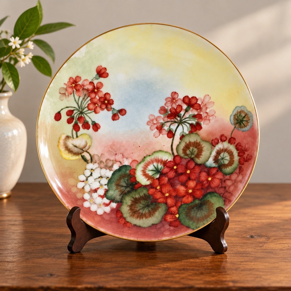 Antique J.P. L. France Limoges Plate 7.25" Floral Hand Painted Gilted Geranium